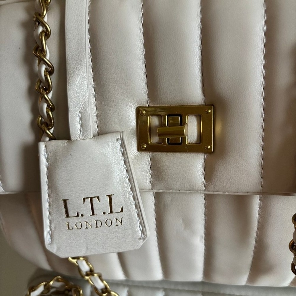 L.T.L‎ London Quilted Crossbody Bag Cream Gold Chain Shoulder Bag - Picture 2 of 12